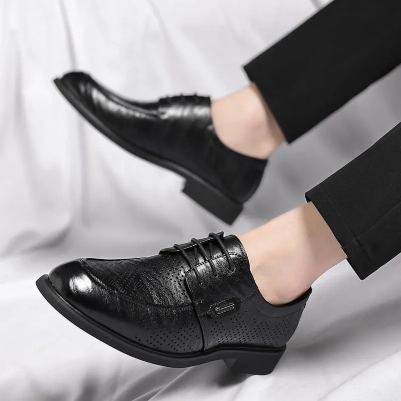 Men's Breathable Leather Dress Shoes Business Retro Comfortable Oxford Shoes Non-Slip Softsole Walking Derby Shoes for Men