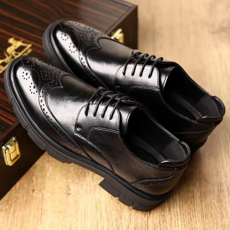 Men's Brogue Oxford Shoes Retro Pointed Toe Lace-up Rubber Thick Sole Leather Shoes Casual Versatile Carved Breathable Business Shoes for Men