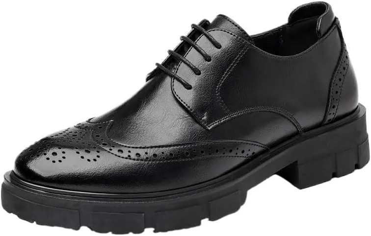 Men's Brogue Oxford Shoes Retro Pointed Toe Lace-up Rubber Thick Sole Leather Shoes Casual Versatile Carved Breathable Business Shoes for Men