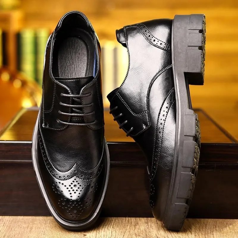 Men's Brogue Oxford Shoes Retro Pointed Toe Lace-up Rubber Thick Sole Leather Shoes Casual Versatile Carved Breathable Business Shoes for Men