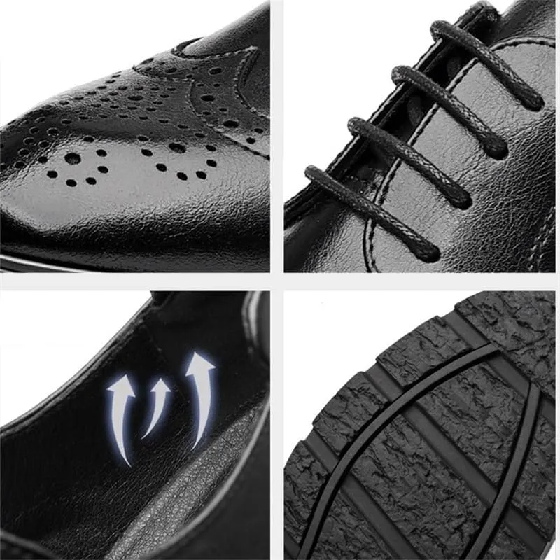 Men's Brogue Oxford Shoes Retro Pointed Toe Lace-up Rubber Thick Sole Leather Shoes Casual Versatile Carved Breathable Business Shoes for Men