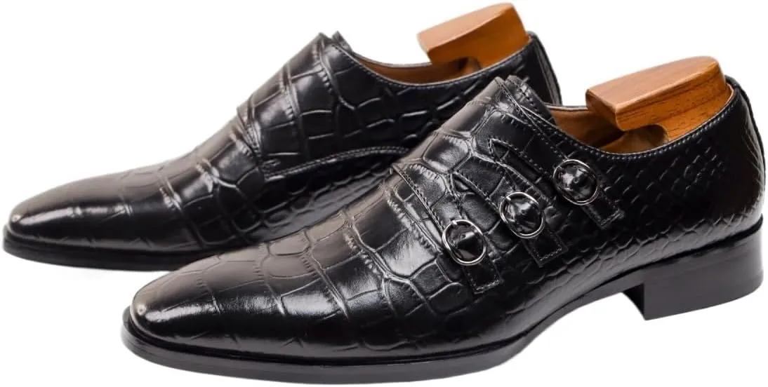 Mens Casual Leather Shoes Buckle Strap Flat Handmade Pointed Toe Slip On Loafers Fashion Lightweight Walking Driving High Boots