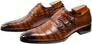 Mens Casual Leather Shoes Buckle Strap Flat Handmade Pointed Toe Slip On Loafers Fashion Lightweight Walking Driving High Boots