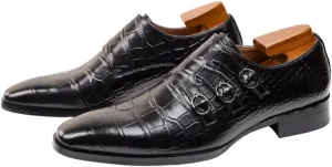 Mens Casual Leather Shoes Buckle Strap Flat Handmade Pointed Toe Slip On Loafers Fashion Lightweight Walking Driving High Boots