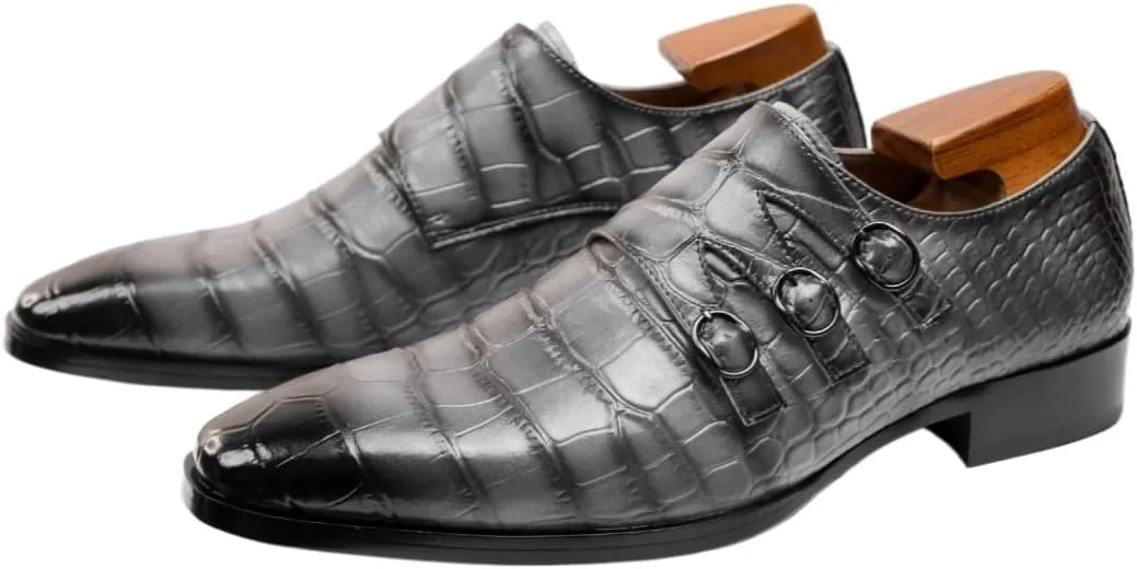 Mens Casual Leather Shoes Buckle Strap Flat Handmade Pointed Toe Slip On Loafers Fashion Lightweight Walking Driving High Boots