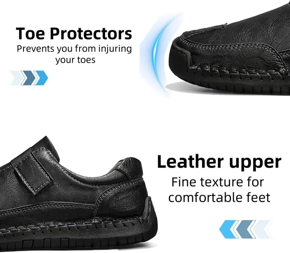 Men's Casual Leather Shoes Premium Microfibre Leather Upper Business Walking Work Driving Hook Loop Lightweight Comfortable