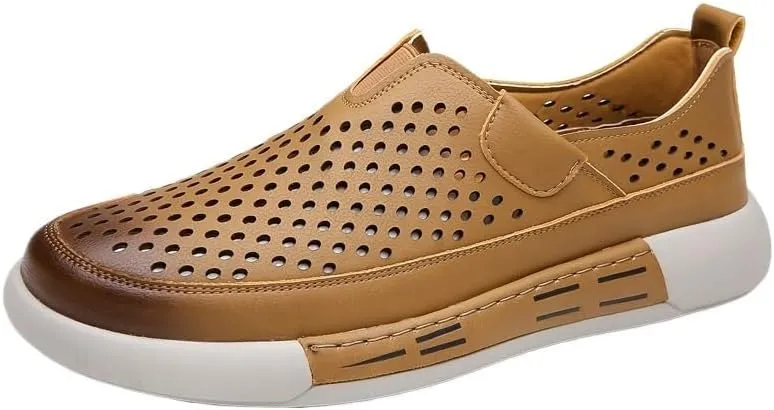 Men's Casual Loafers Hands Free 1-Second Slip On Leather Loafers Arch Support Orthopedic Comfortable Walking Shoes for Men