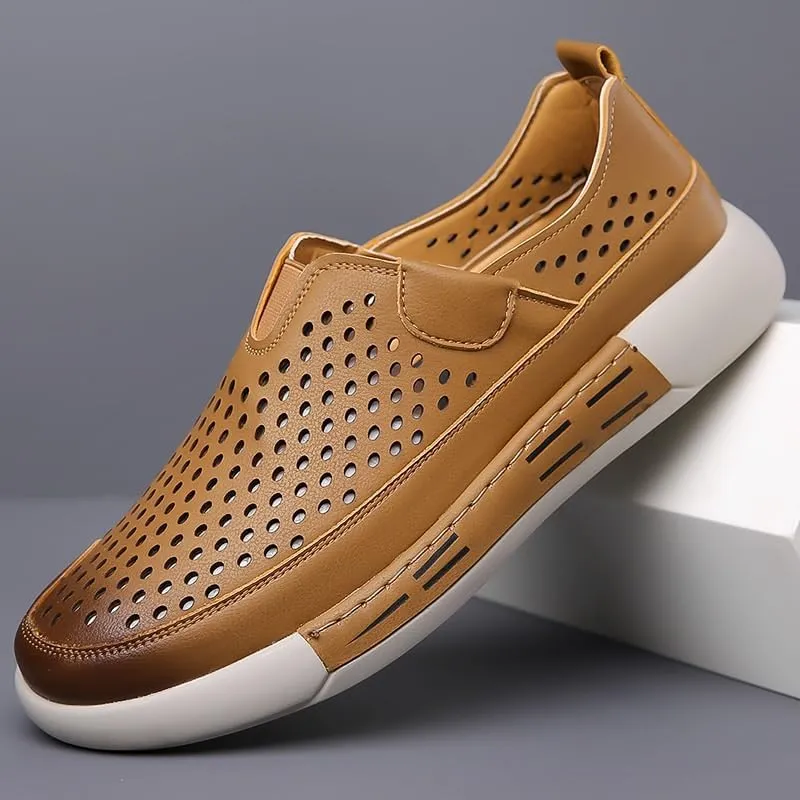 Men's Casual Loafers Hands Free 1-Second Slip On Leather Loafers Arch Support Orthopedic Comfortable Walking Shoes for Men