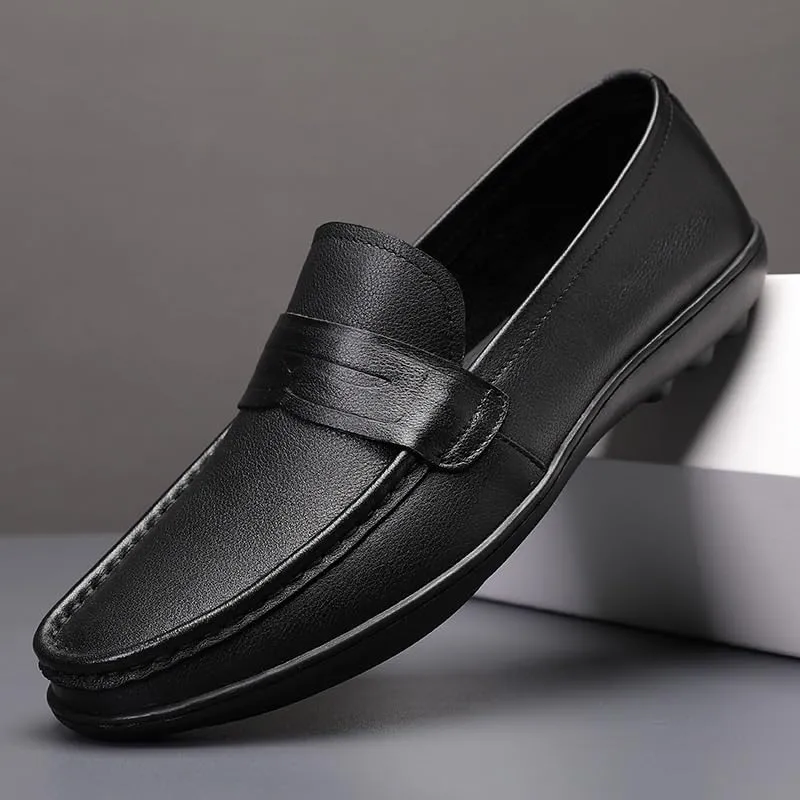 Men's Casual Loafers Slip On Genuine Leather Shoes Male Lightweight Driving Shoes Moccasins Classic Loafer Flats Boat Shoes Outdoor Walking Shoes