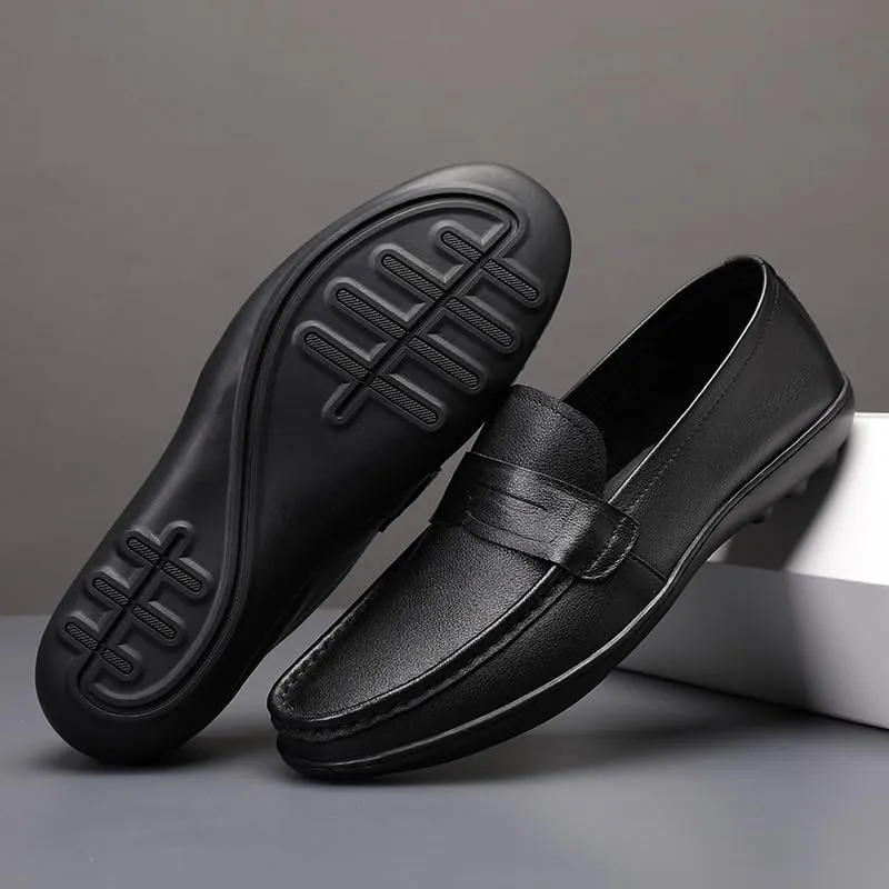 Men's Casual Loafers Slip On Genuine Leather Shoes Male Lightweight Driving Shoes Moccasins Classic Loafer Flats Boat Shoes Outdoor Walking Shoes