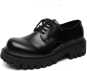 Men's Classic Formal Round Toe Thick Sole Platform Derby Shoes Comfortable Non-slip Business Formal Casual Suit Sh