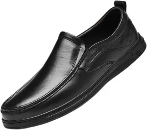 Men's Classic Leather Oxford Shoes Summer Dress Shoes Business Formal Slip-On Comfortable Derby Shoes(Black,10.5)