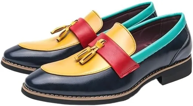 Men's Color Slip On Tassel Loafer Shoes, Comfy Non Slip Casual Rubber Sole Dress Shoes for Men's Outdoor Activities