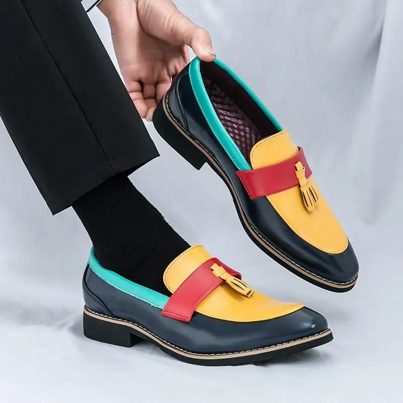 Men's Color Slip On Tassel Loafer Shoes, Comfy Non Slip Casual Rubber Sole Dress Shoes for Men's Outdoor Activities