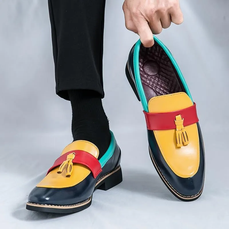 Men's Color Slip On Tassel Loafer Shoes, Comfy Non Slip Casual Rubber Sole Dress Shoes for Men's Outdoor Activities