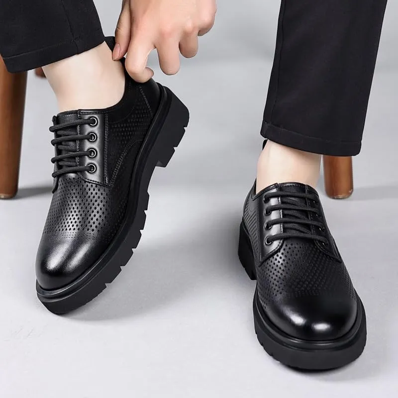 Men's Contemporary Brogue Oxford Shoes - Breathable Lining Dress Footwear for Business Plan Presentations & Investor Relations Events