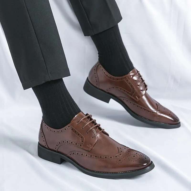 Men's Dress Shoes Mens Genuine Leather Lace Up Oxfords Shoes Comfort Pointed Toe Derby Shoes for Men