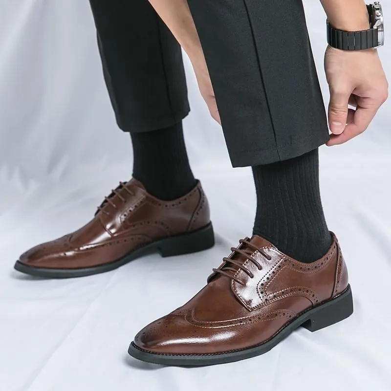 Men's Dress Shoes Mens Genuine Leather Lace Up Oxfords Shoes Comfort Pointed Toe Derby Shoes for Men