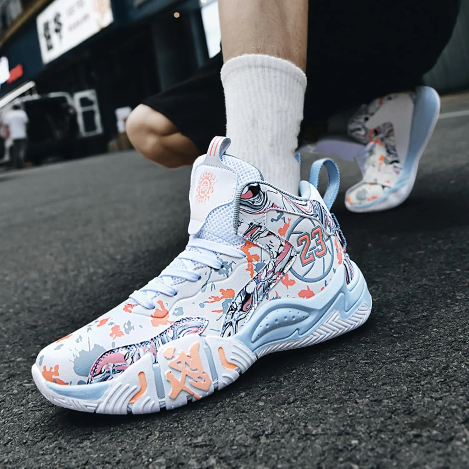 Men's Fashion Breathable Mesh High Top Basketball Shoes Non Slip Sports Sneakers Outdoor Running Training Volleyball Shoes