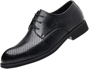 Men's Fashion Classic Pointed Toe Lace Up Low Top Leather Dress Shoes Comfort Breathable Slip On Hollow Sandals Walking Shoes