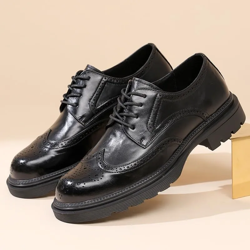 Men's Genuine Leather Lace Up Oxfords Comfort Wide Round Toe Non-Slip Dress Shoes for Driving Walking Wedding Outdoor Indoor Size