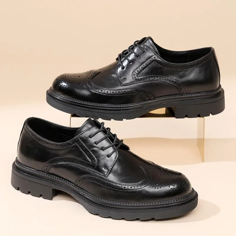 Men's Genuine Leather Lace Up Oxfords Comfort Wide Round Toe Non-Slip Dress Shoes for Driving Walking Wedding Outdoor Indoor Size
