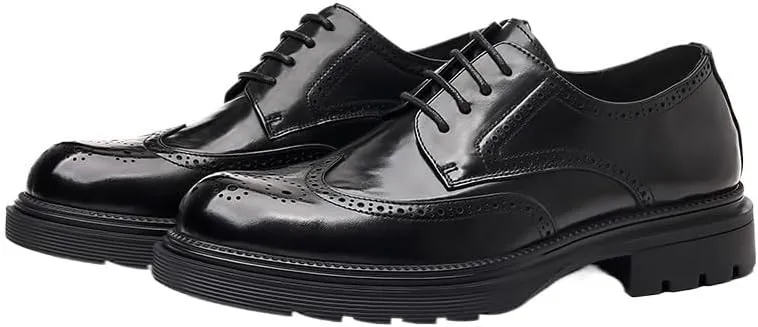 Men's Genuine Leather Lace Up Oxfords Comfort Wide Round Toe Non-Slip Dress Shoes for Driving Walking Wedding Outdoor Indoor Size