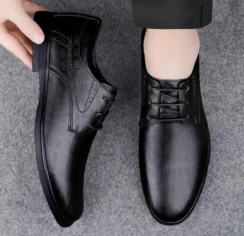 Men's Genuine Leather Oxford Dress Shoes - Classic Patent Leather Formal Business Casual Footwear for Office & Parties