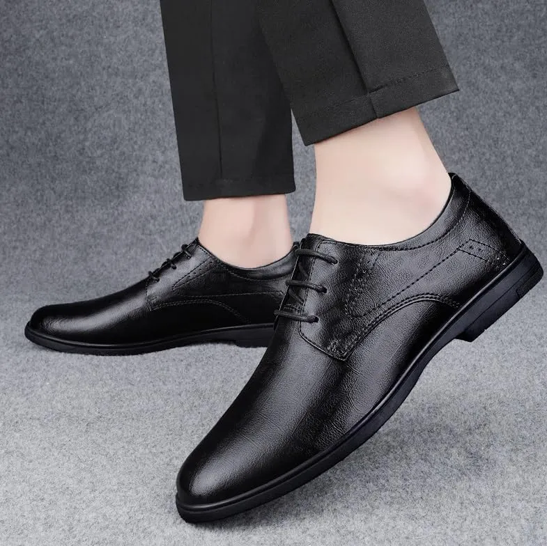 Men's Genuine Leather Oxford Dress Shoes - Classic Patent Leather Formal Business Casual Footwear for Office & Parties