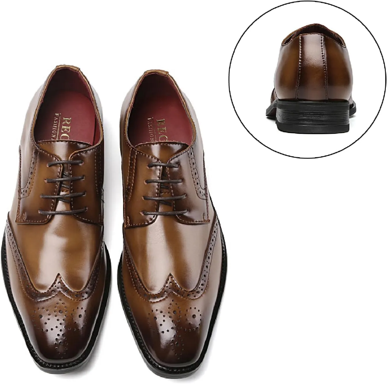 Men's Genuine Leather Pointed Toe Lace-Up Brogue Oxford Shoes Fashion Breathe Low Heel Wingtips Wedding Business Dress Derbys Shoes