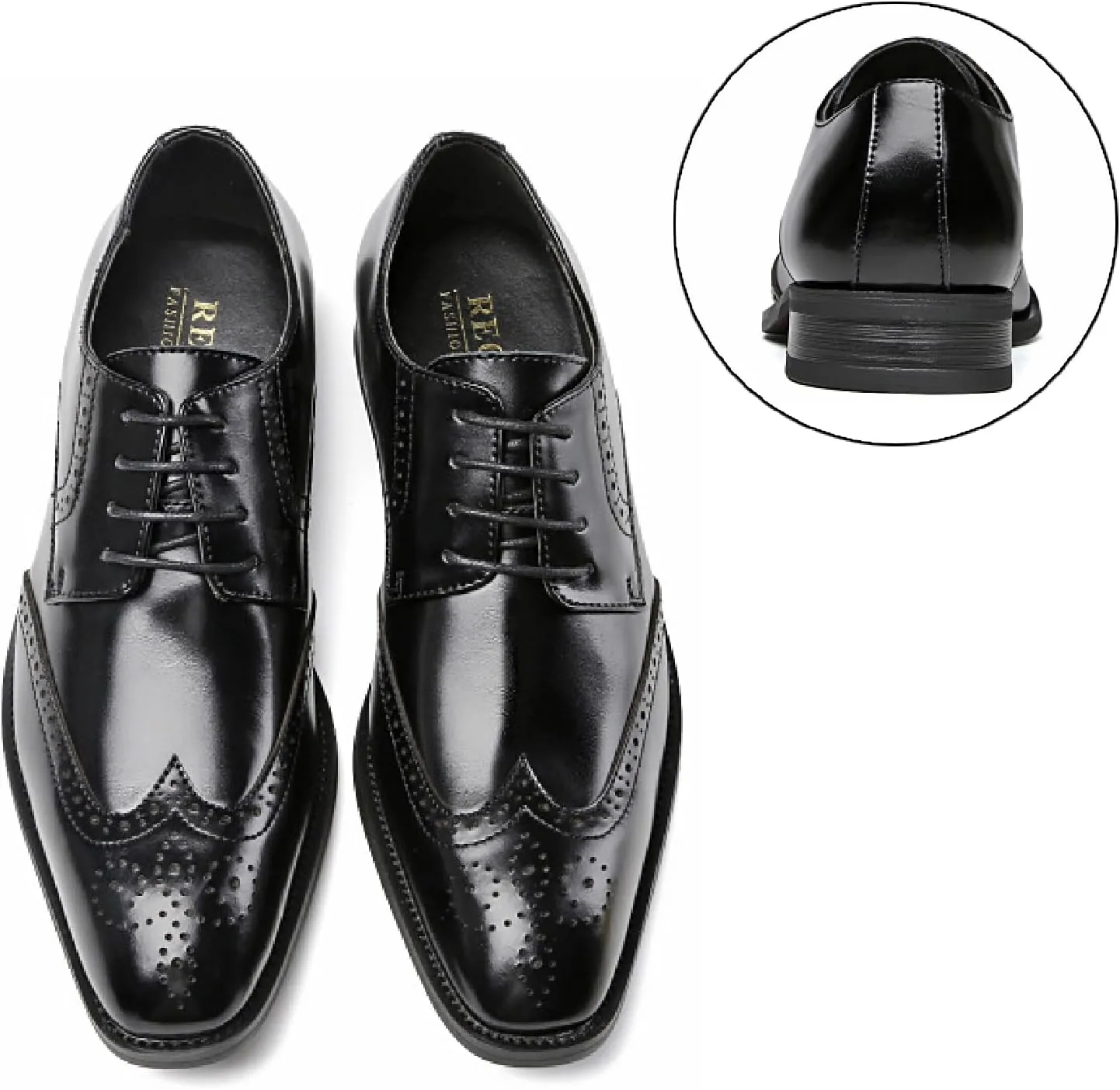 Men's Genuine Leather Pointed Toe Lace-Up Brogue Oxford Shoes Fashion Breathe Low Heel Wingtips Wedding Business Dress Derbys Shoes