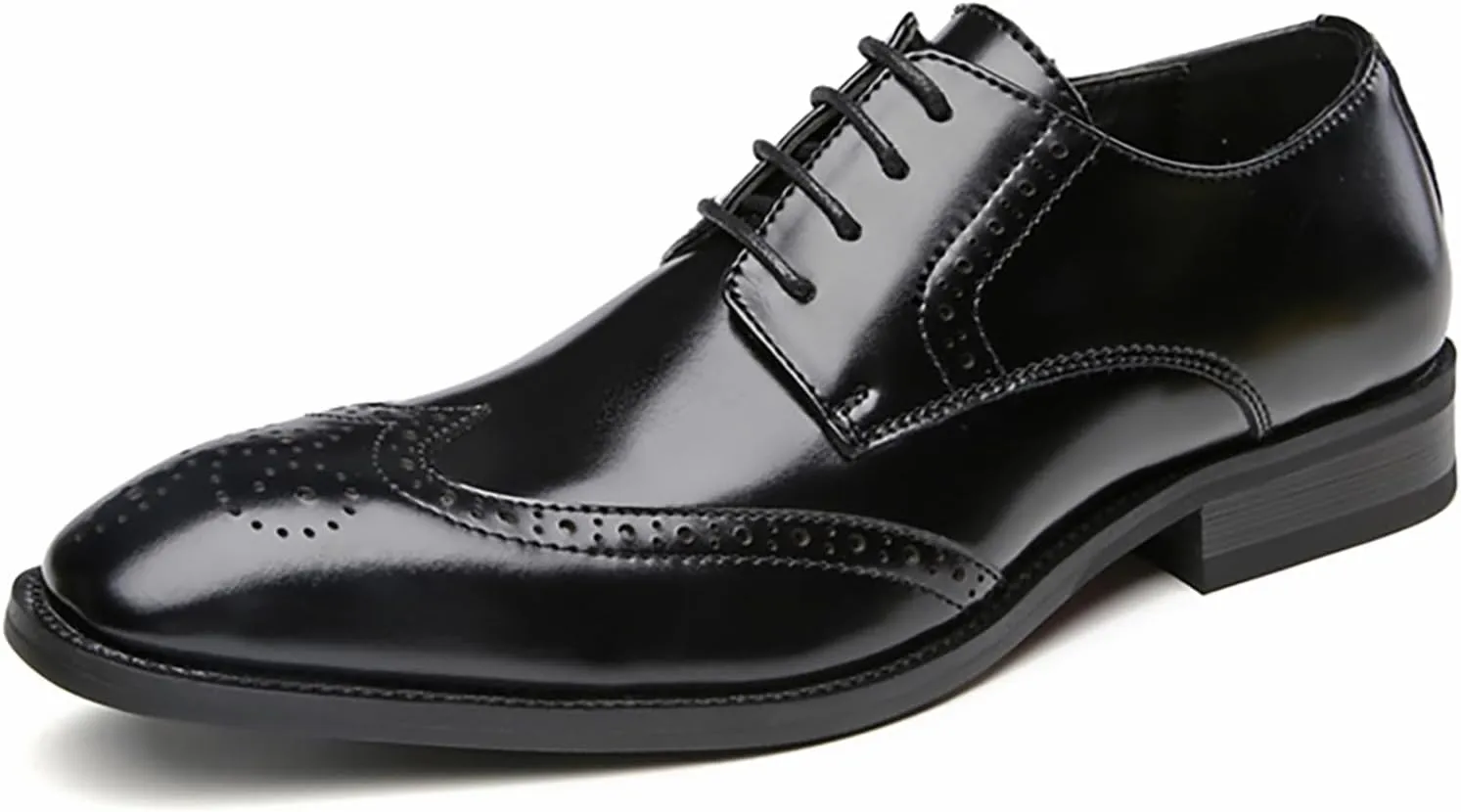 Men's Genuine Leather Pointed Toe Lace-Up Brogue Oxford Shoes Fashion Breathe Low Heel Wingtips Wedding Business Dress Derbys Shoes