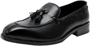 Men's Genuine Leather Slip On Tassel Platform Loafers Vintage Round Toe Non-Slip Luxury Formal Shoes Casual Business New Dress Loafers