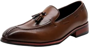 Men's Genuine Leather Slip On Tassel Platform Loafers Vintage Round Toe Non-Slip Luxury Formal Shoes Casual Business New Dress Loafers