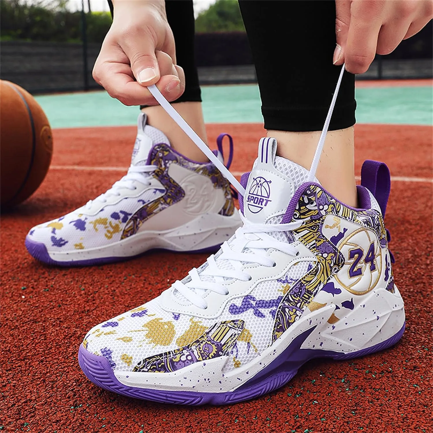 Mens Graffiti High Top Basketball Shoes Lightweight Breathable Sports Sneakers for Workout Gym Tennis Walking Running Shoes