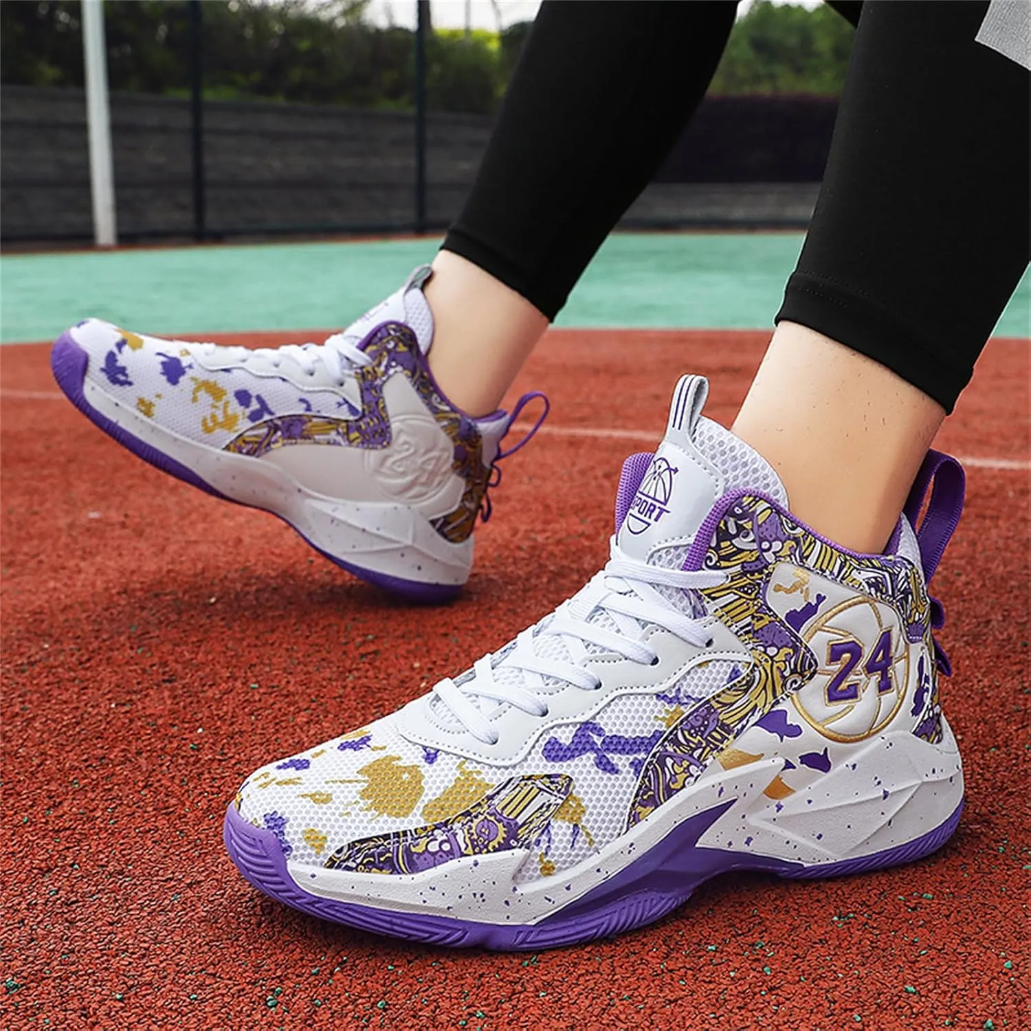 Mens Graffiti High Top Basketball Shoes Lightweight Breathable Sports Sneakers for Workout Gym Tennis Walking Running Shoes