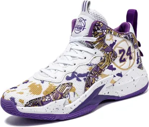 Mens Graffiti High Top Basketball Shoes Lightweight Breathable Sports Sneakers for Workout Gym Tennis Walking Running Shoes