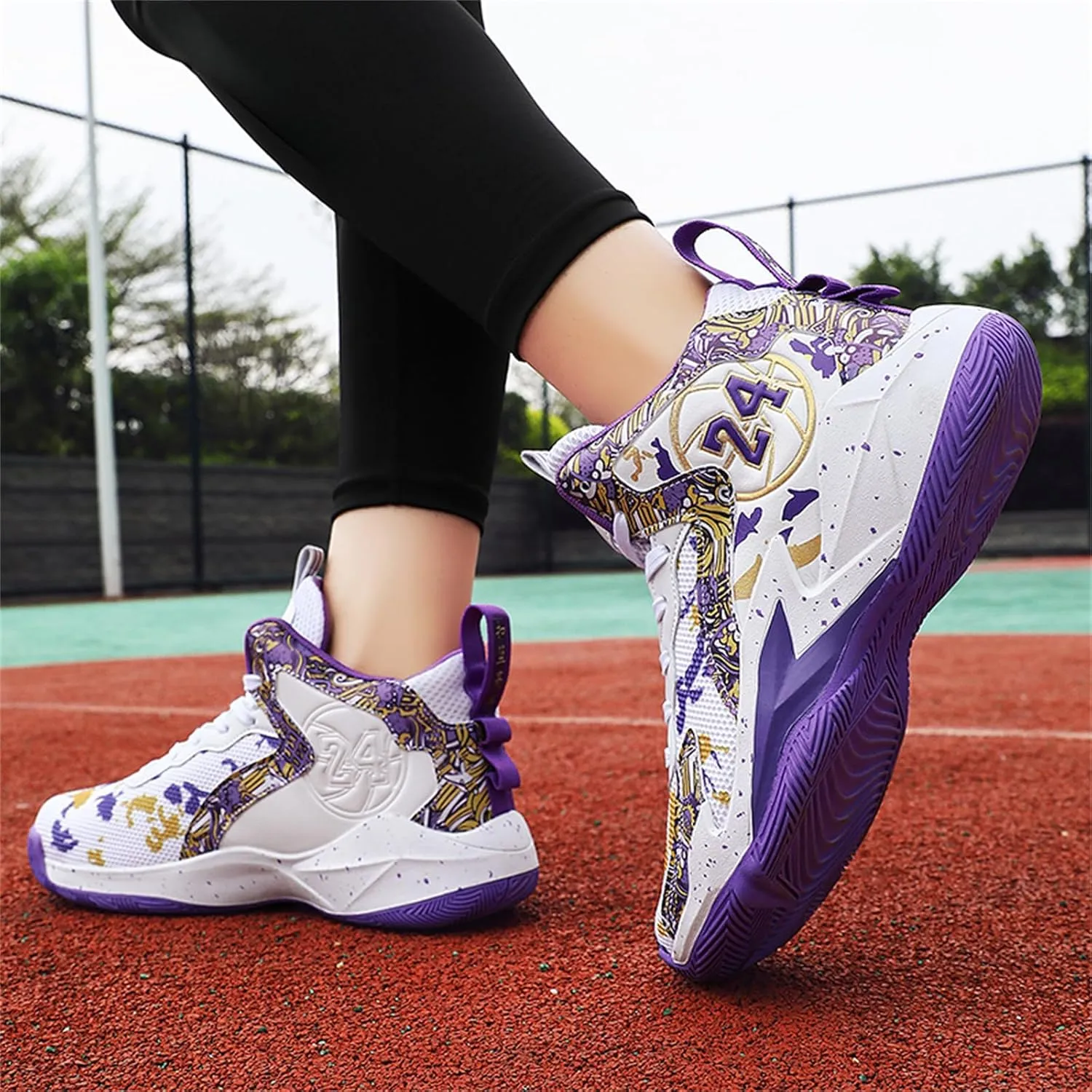 Mens Graffiti High Top Basketball Shoes Lightweight Breathable Sports Sneakers for Workout Gym Tennis Walking Running Shoes