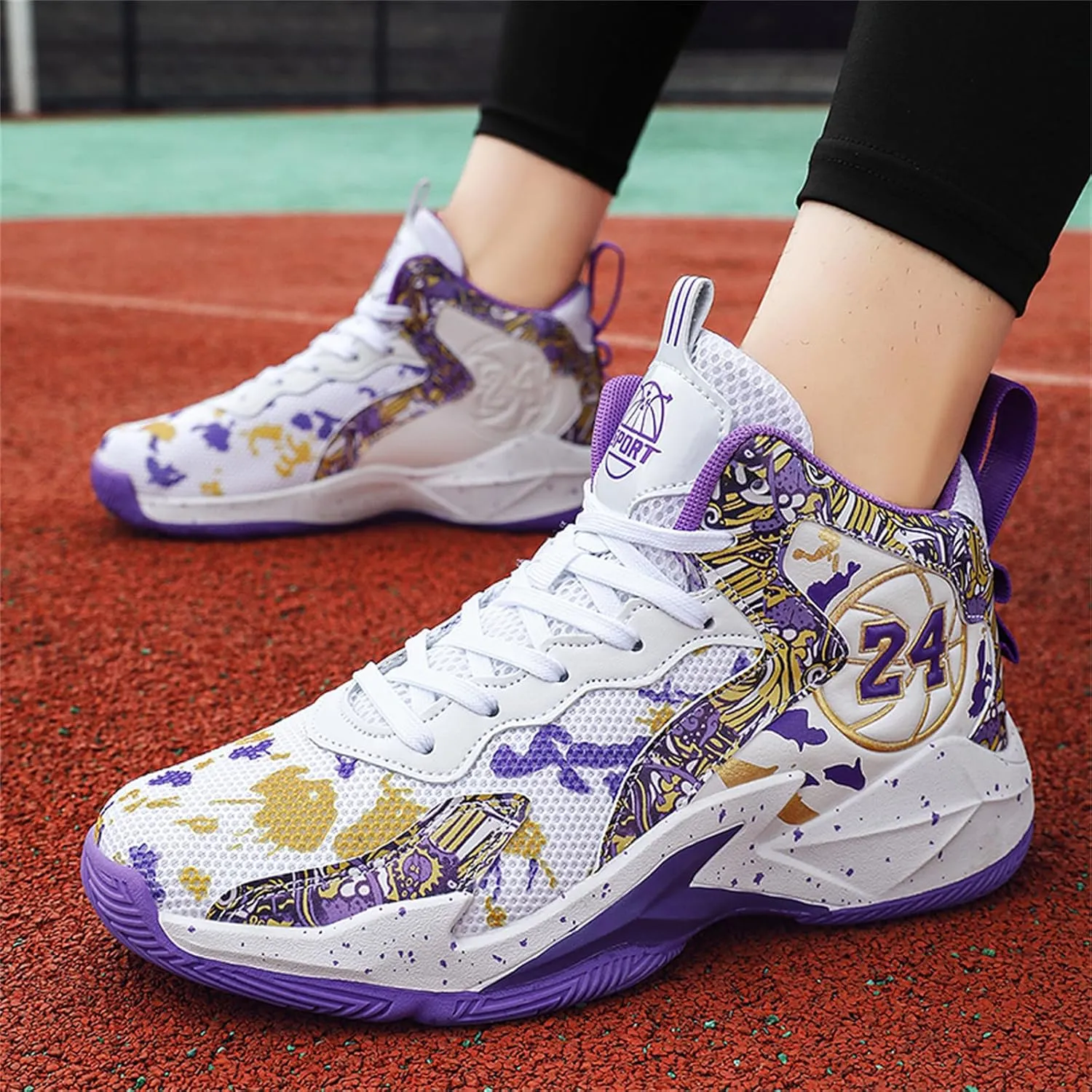 Mens Graffiti High Top Basketball Shoes Lightweight Breathable Sports Sneakers for Workout Gym Tennis Walking Running Shoes