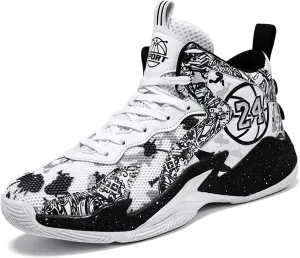 Mens Graffiti High Top Basketball Shoes Lightweight Breathable Sports Sneakers for Workout Gym Tennis Walking Running Shoes