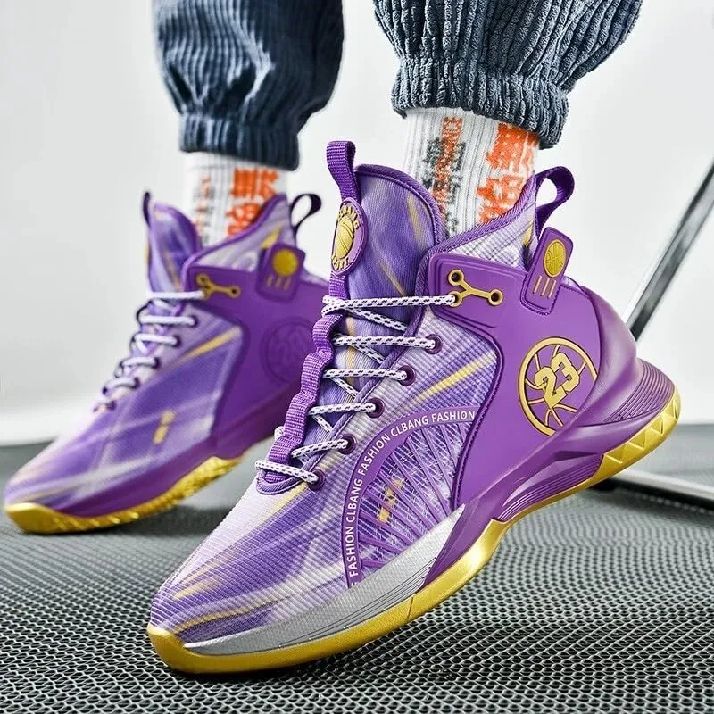 Men's High Top Basketball Shoes, Breathable Mesh Fabric, Anti Slip Sports Training Basketball Boots