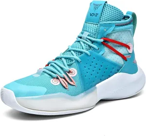 Men's High Top Basketball Shoes Fashionable Breathable Running Sports Anti Slip Training Boots(Cyan,7.5)