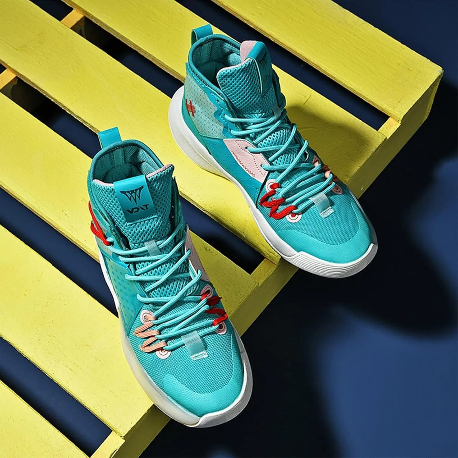 Men's High Top Basketball Shoes Fashionable Breathable Running Sports Anti Slip Training Boots(Cyan,7.5)