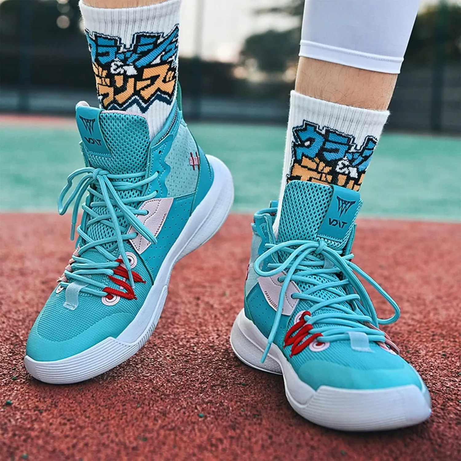 Men's High Top Basketball Shoes Fashionable Breathable Running Sports Anti Slip Training Boots(Cyan,7.5)