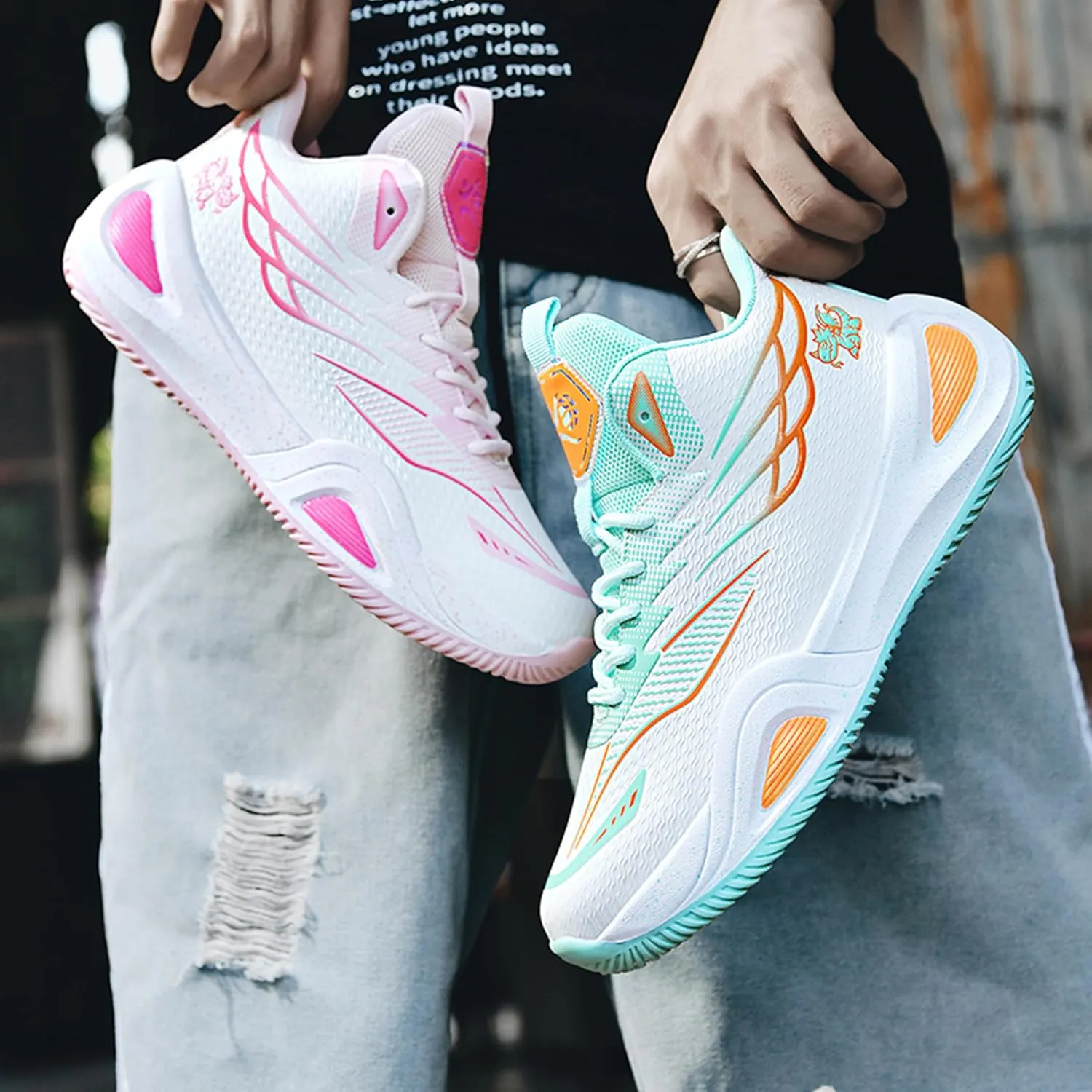 Men's High-Top Basketball Shoes - Slip-Resistant Durability, Street Art Design Athletic Sneakers for Indoor/Outdoor Sports