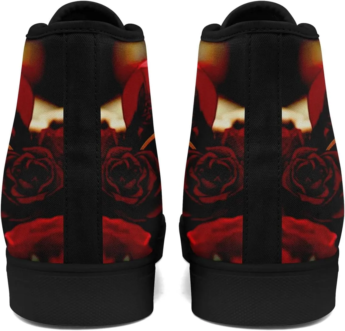 Mens High Top Sneakers Lace-Up Gothic Designed Casual Steet Canvas Shoes for Women Red and Black Skull Shoes