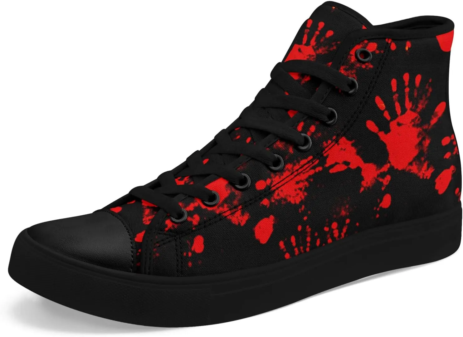 Mens High Top Sneakers Lace-Up Gothic Designed Casual Steet Canvas Shoes for Women Red and Black Skull Shoes
