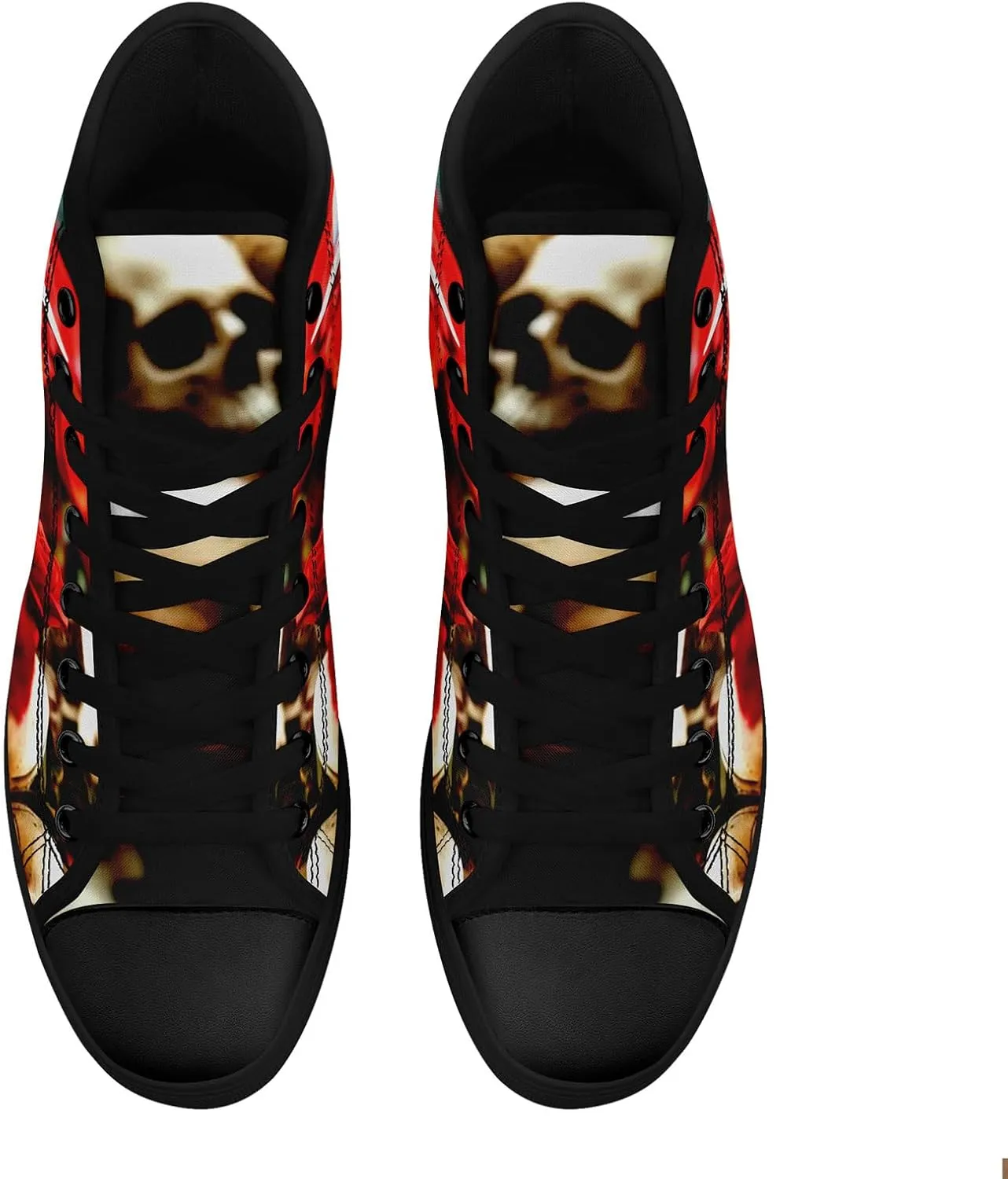 Mens High Top Sneakers Lace-Up Gothic Designed Casual Steet Canvas Shoes for Women Red and Black Skull Shoes