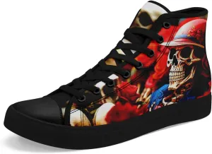 Mens High Top Sneakers Lace-Up Gothic Designed Casual Steet Canvas Shoes for Women Red and Black Skull Shoes