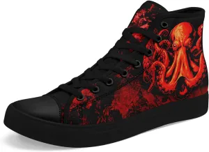 Mens High Top Sneakers Lace-Up Gothic Designed Casual Steet Canvas Shoes for Women Red and Black Skull Shoes